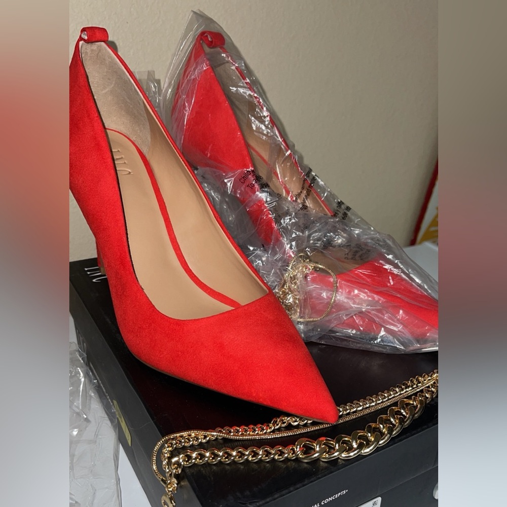 Inc International Concepts Red Pointed Toe Stilettos With Gold Accent View 2